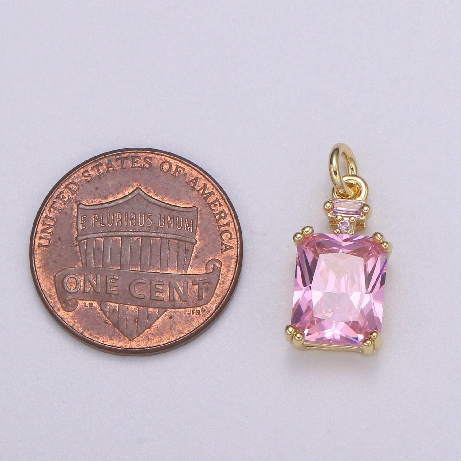 1x emerald cut charm gold pendant, solitaire cz charm for statement jewelry, sophisticate vintage design, e247