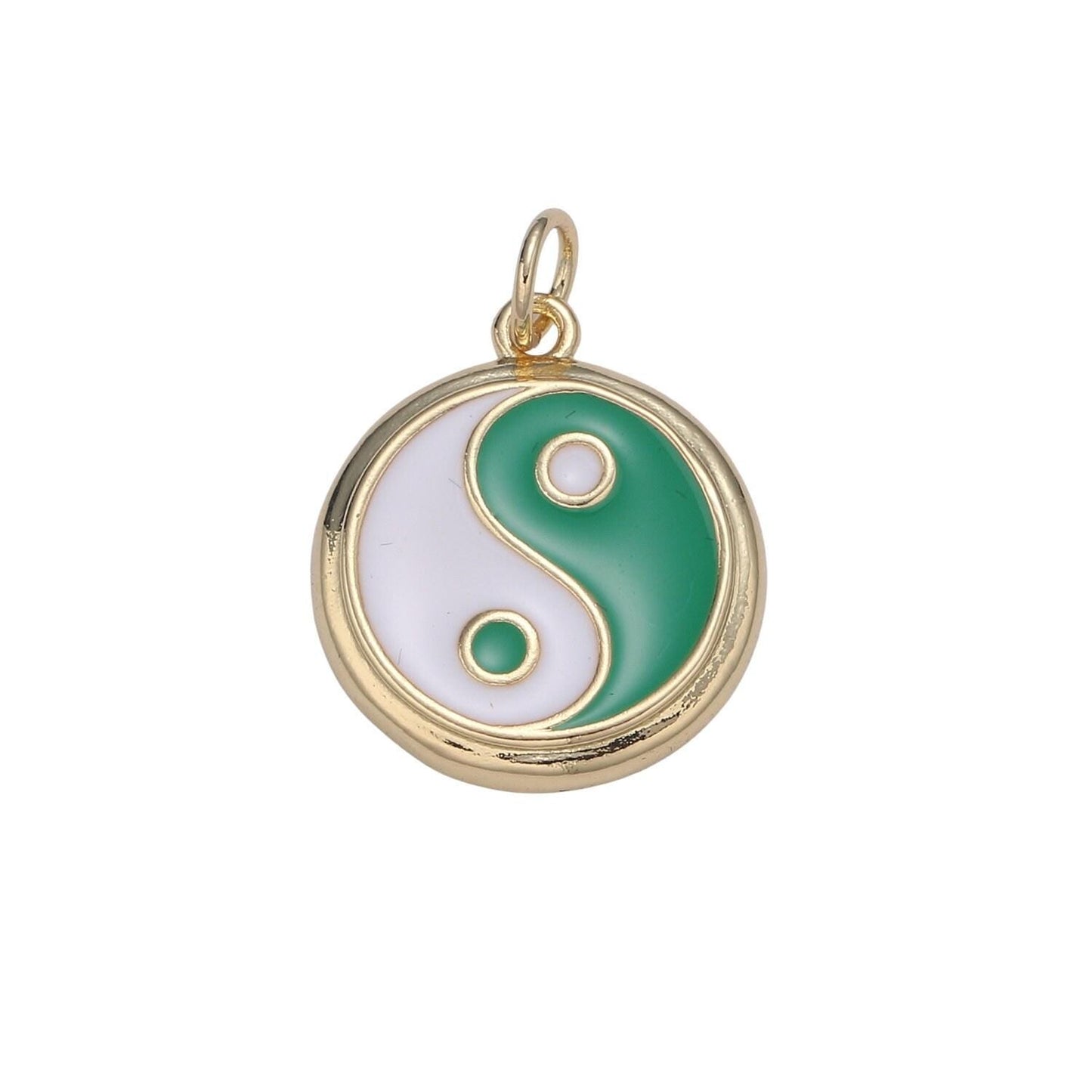 Dainty colorful enamel gold yin yang charm, 14k gold coin charm yin & yang charms for bracelet necklace earring component green black blue