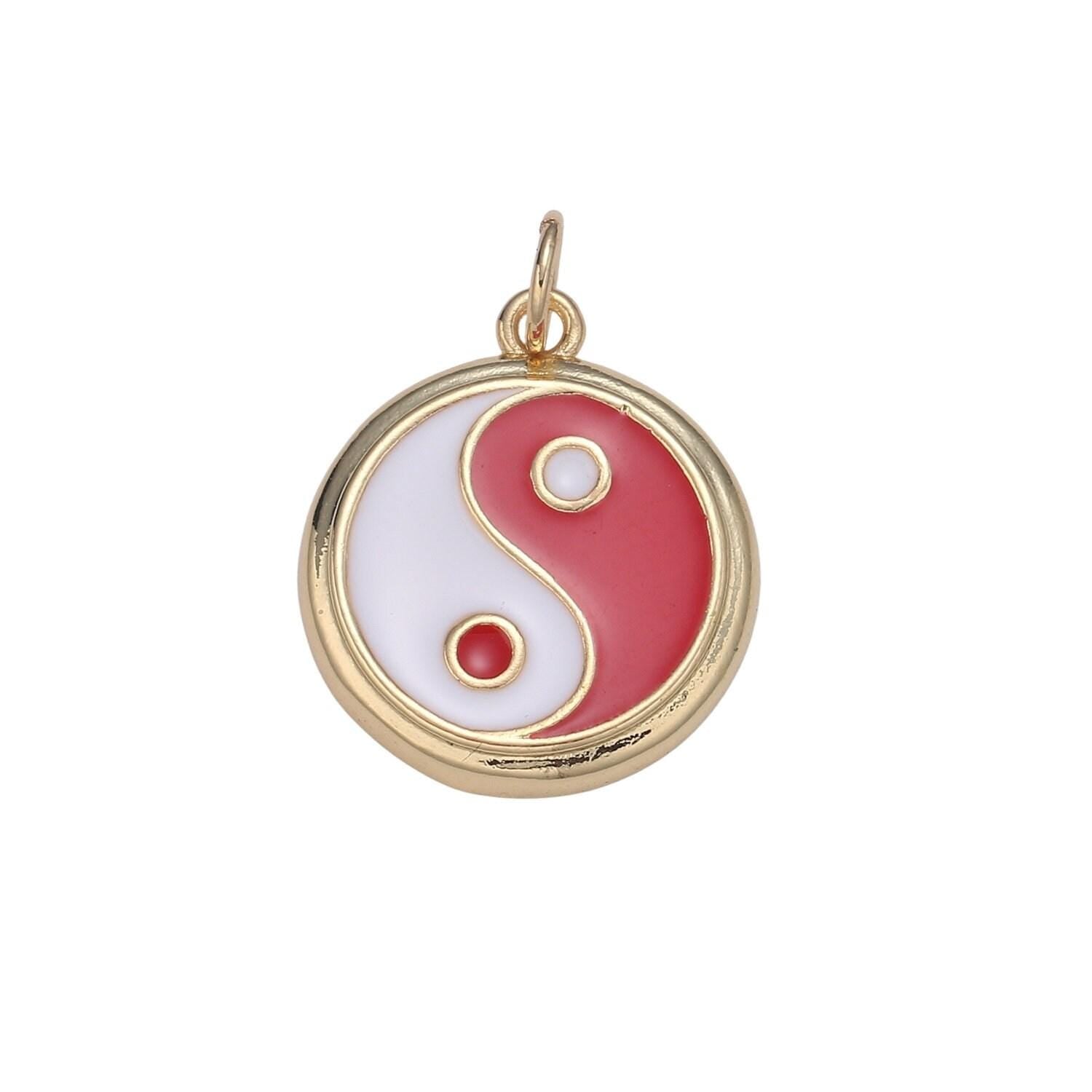 Dainty colorful enamel gold yin yang charm, 14k gold coin charm yin & yang charms for bracelet necklace earring component green black blue