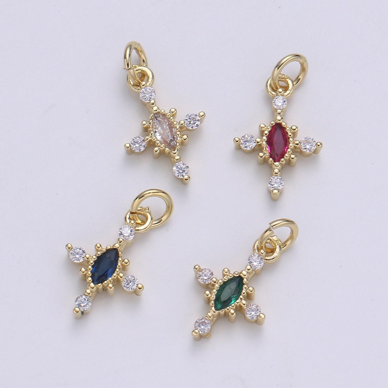 Micro pave charm 24k gold cross charm, cubic zirconia cluster charm fornecklace earring bracelet jewelry making.e233,e234,e235,e236