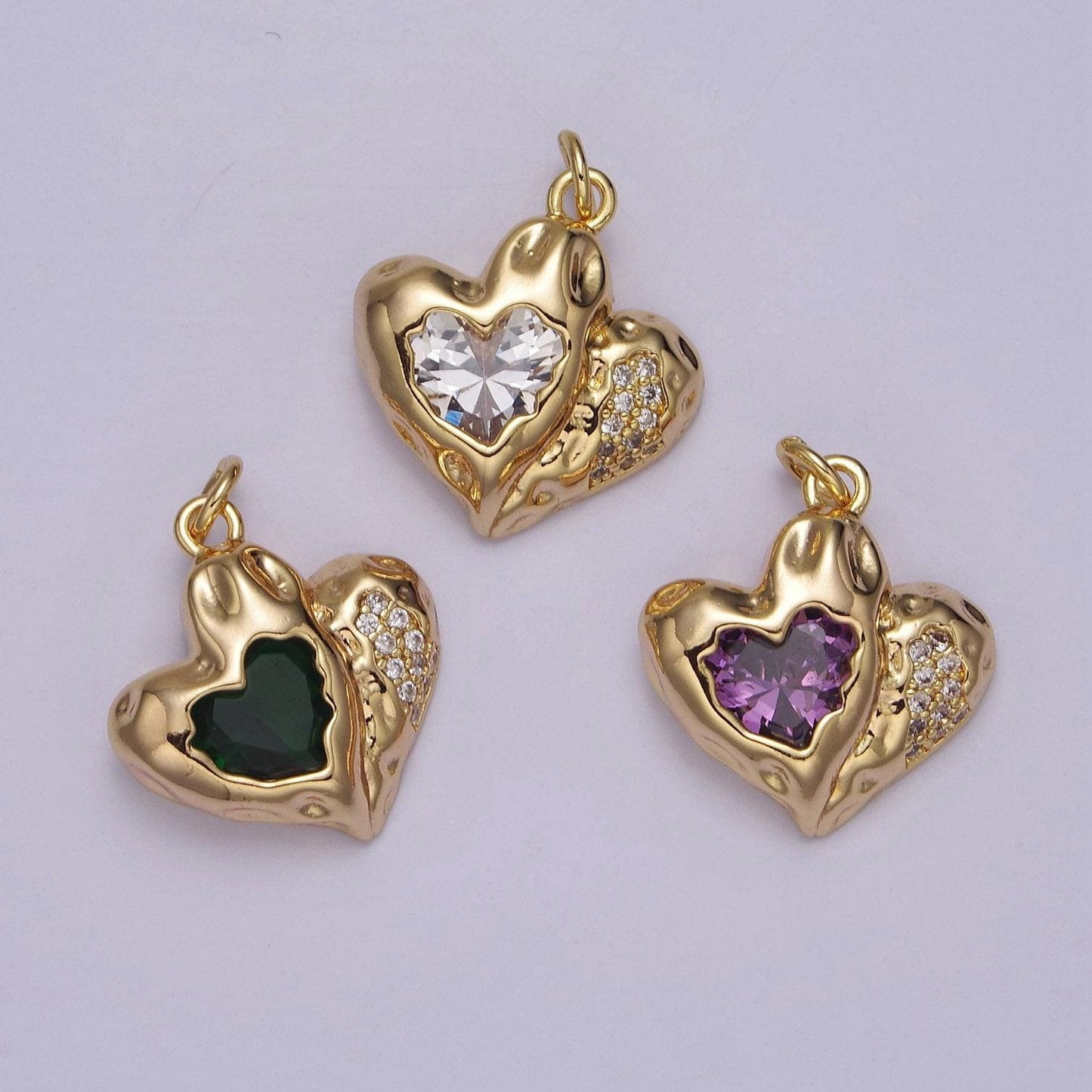 Double heart charm 18k gold filled cubic heart charm black clear pink heart charms love jewelry pendants necklace bracelet charms