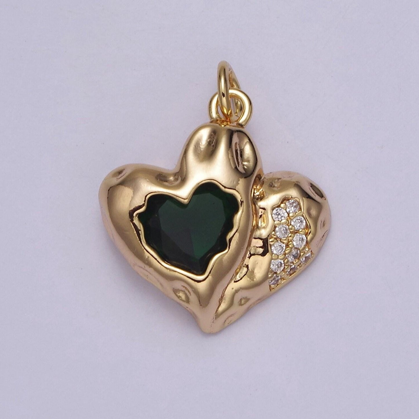 Double heart charm 18k gold filled cubic heart charm black clear pink heart charms love jewelry pendants necklace bracelet charms