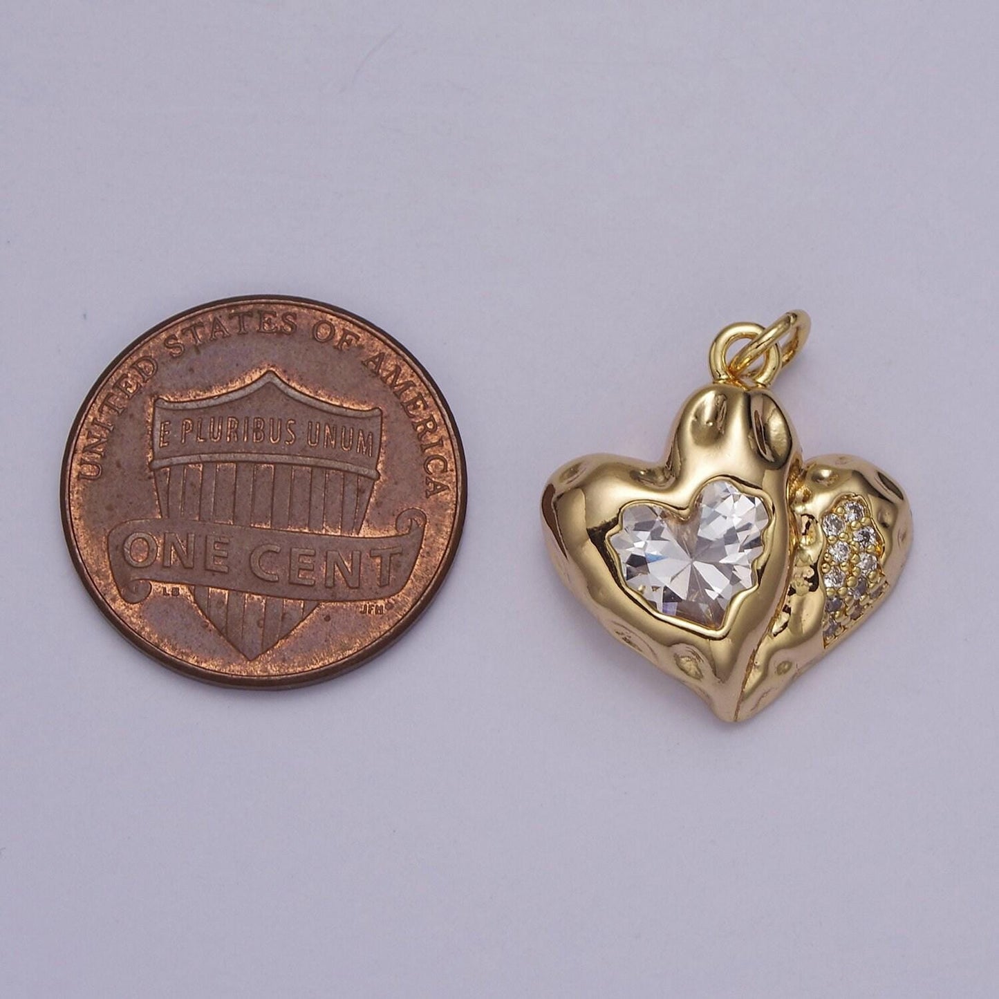 Double heart charm 18k gold filled cubic heart charm black clear pink heart charms love jewelry pendants necklace bracelet charms
