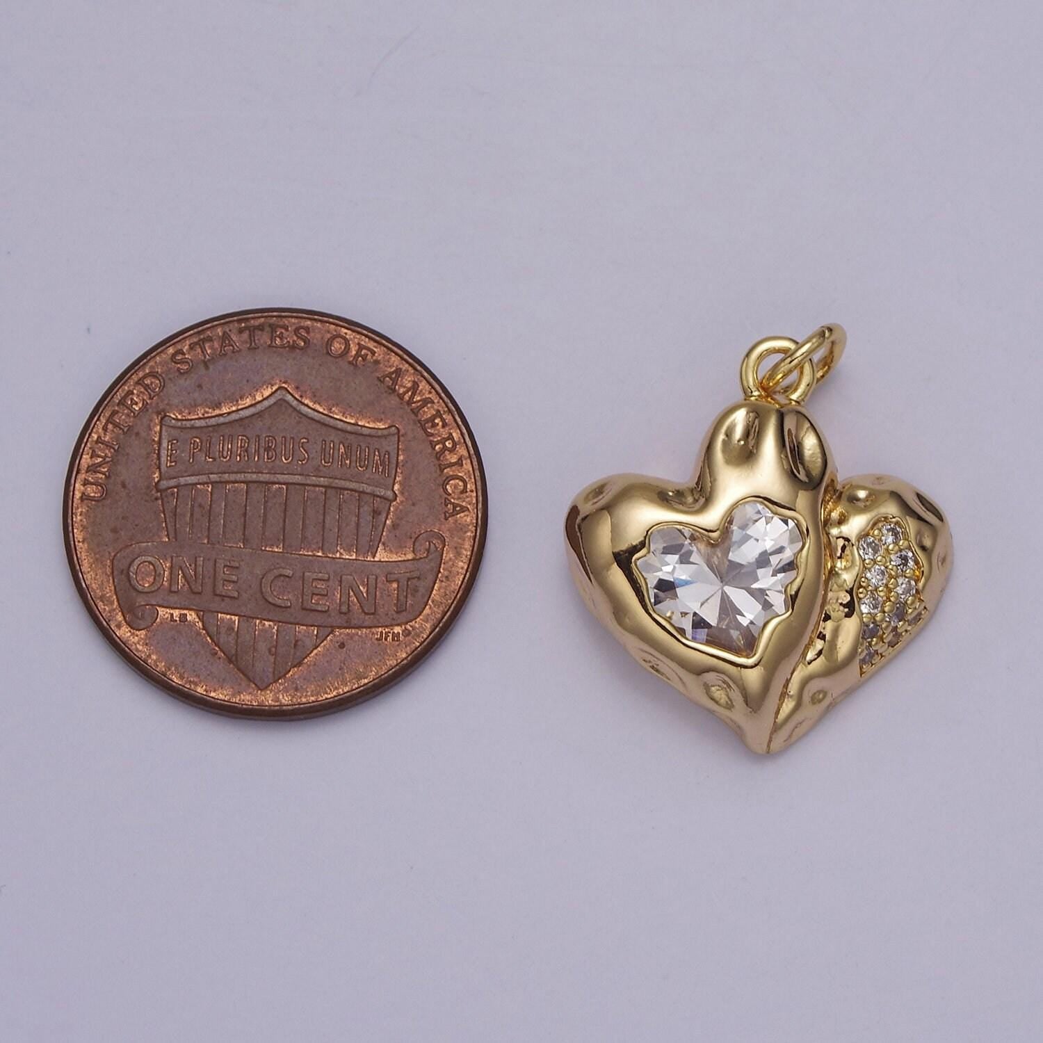 Double heart charm 18k gold filled cubic heart charm black clear pink heart charms love jewelry pendants necklace bracelet charms