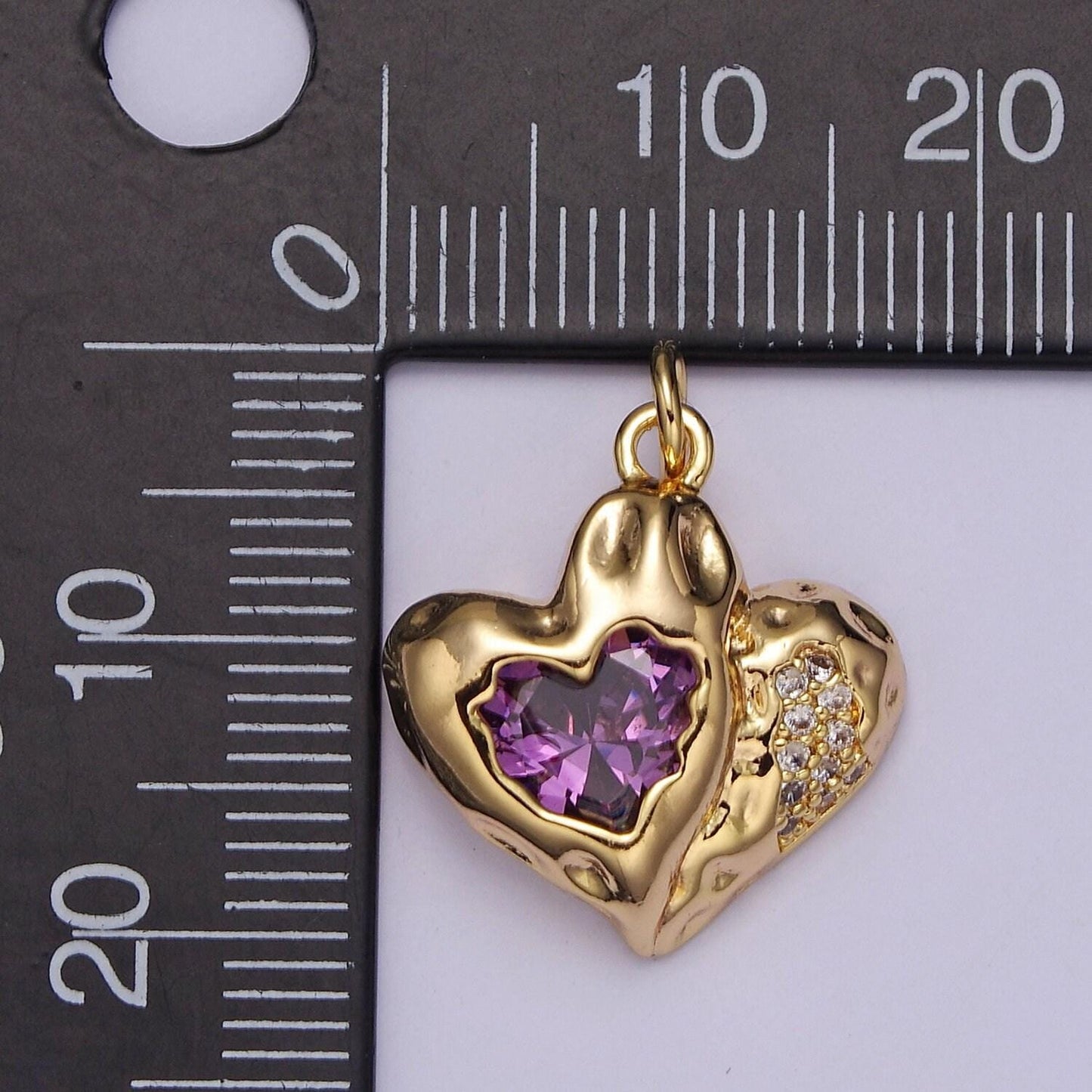 Double heart charm 18k gold filled cubic heart charm black clear pink heart charms love jewelry pendants necklace bracelet charms