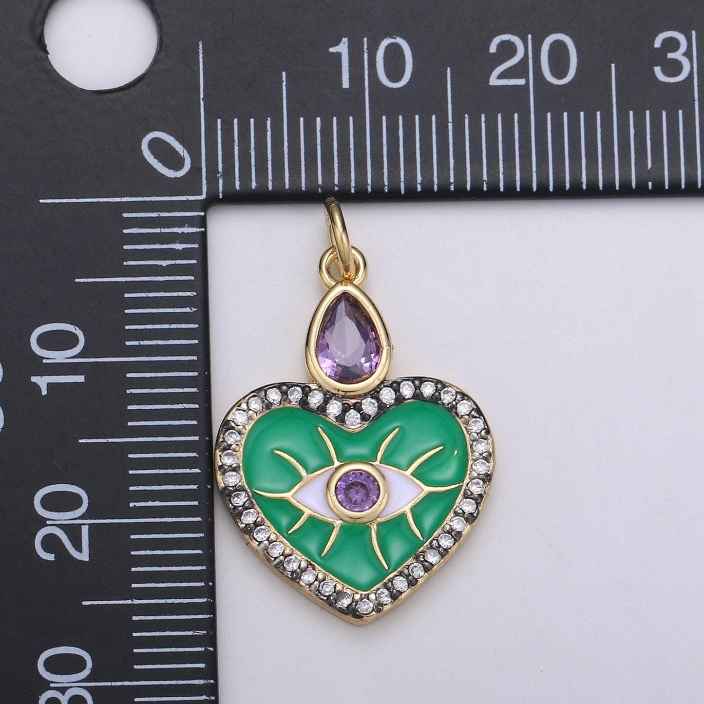 Enamel evil eye charm, micro pave evil eye pendant for amulet jewelry making supply protection blue, green evil eye heart ,chgf-1749,1989