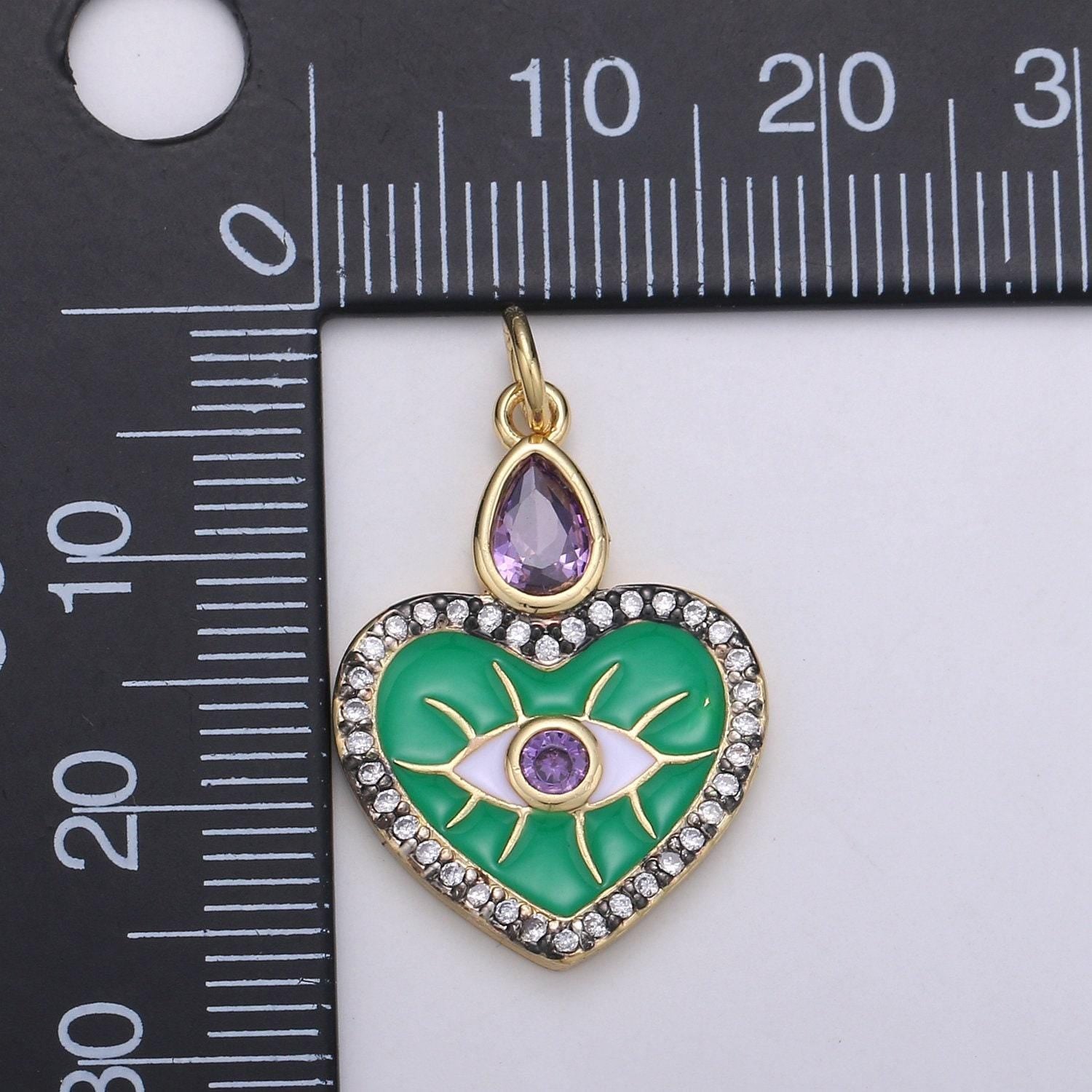 Enamel evil eye charm, micro pave evil eye pendant for amulet jewelry making supply protection blue, green evil eye heart ,chgf-1749,1989