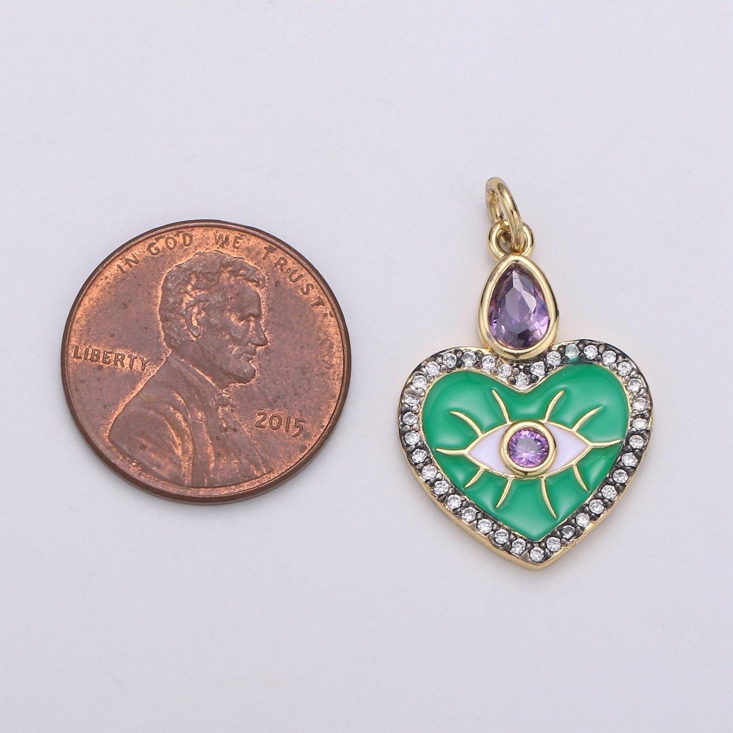 Enamel evil eye charm, micro pave evil eye pendant for amulet jewelry making supply protection blue, green evil eye heart ,chgf-1749,1989