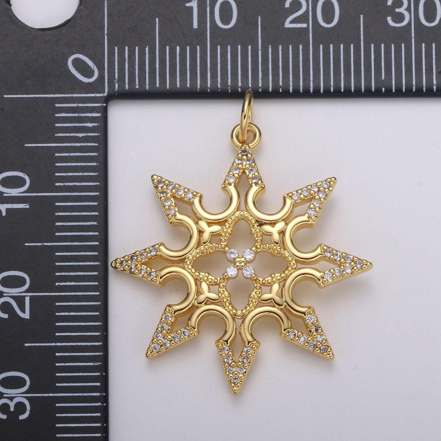 1pc gold micro pave cz snowflake pendant charm, cubic flower pendant charm, star pendant for holiday gift christmas jewelry, chgf 2162