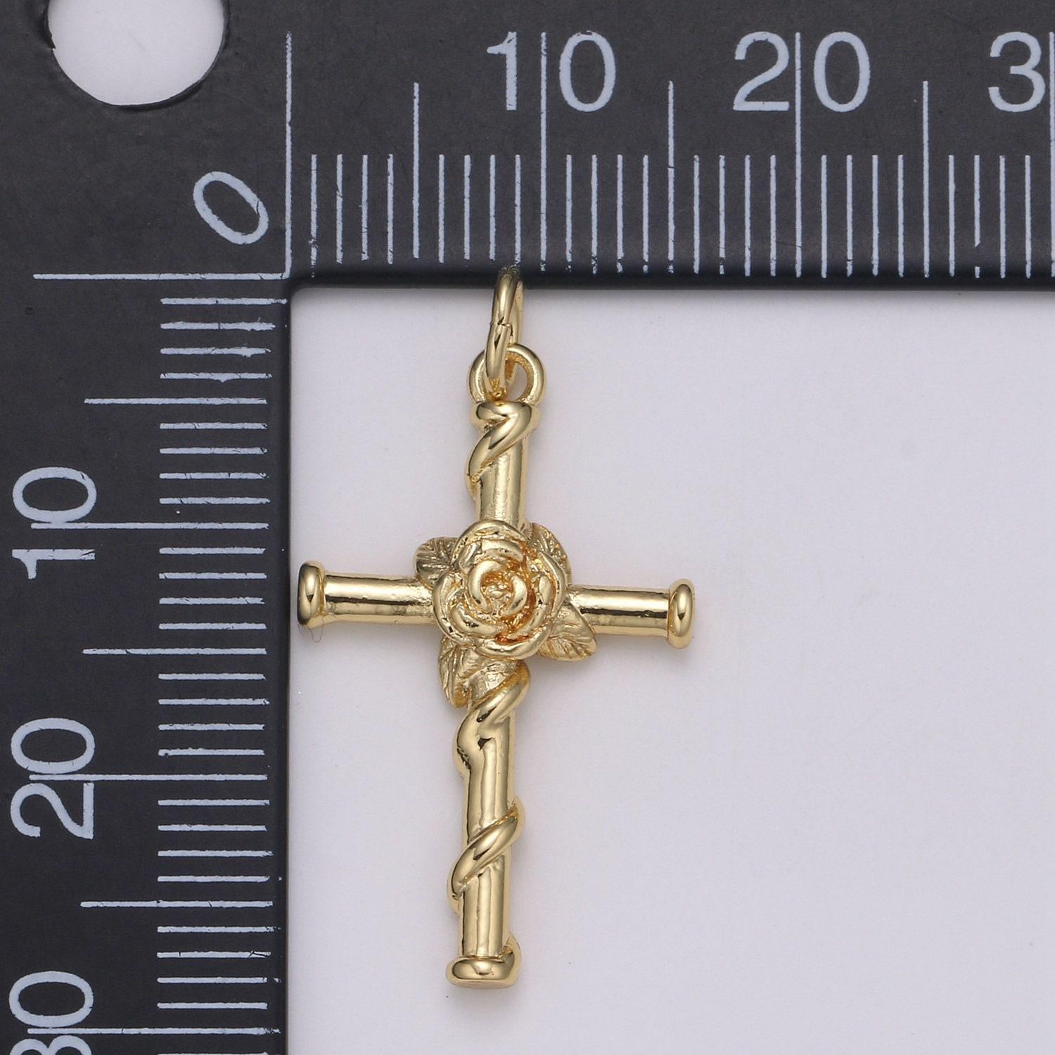 Rose of sharon cross pendant,crucifix cross charm pendant religious necklace pendant,gold religious jewelry making, e-206