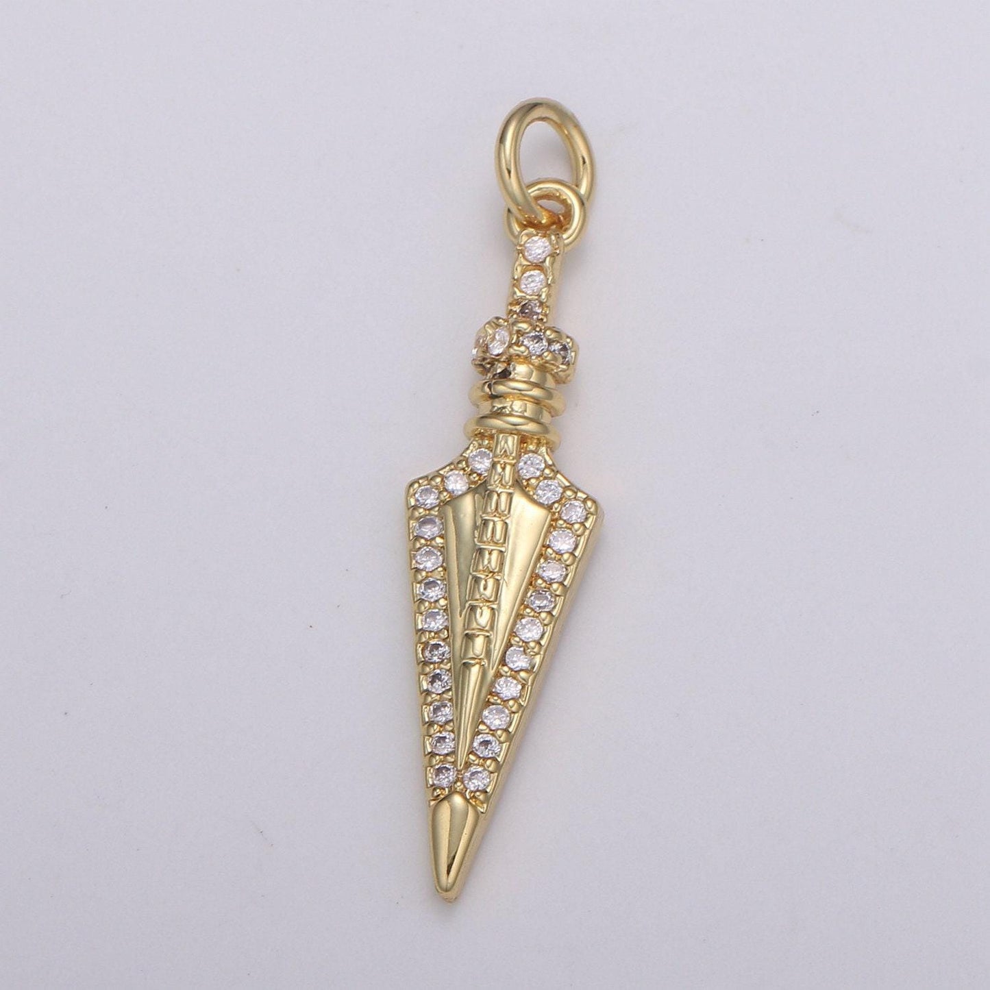 1pc 24k gold micro pave peg charm, cubic zirconia spear pendant charm, charm, for diy jewelry, e-205