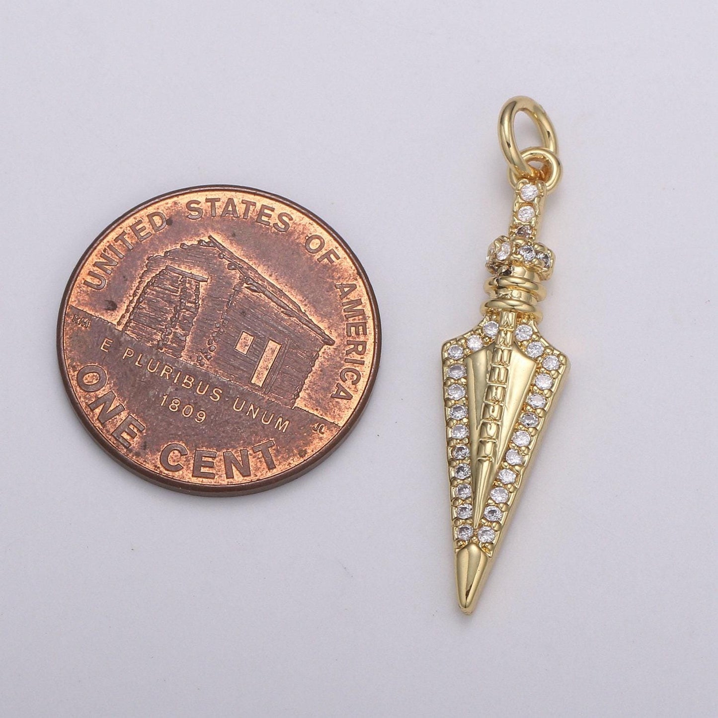 1pc 24k gold micro pave peg charm, cubic zirconia spear pendant charm, charm, for diy jewelry, e-205