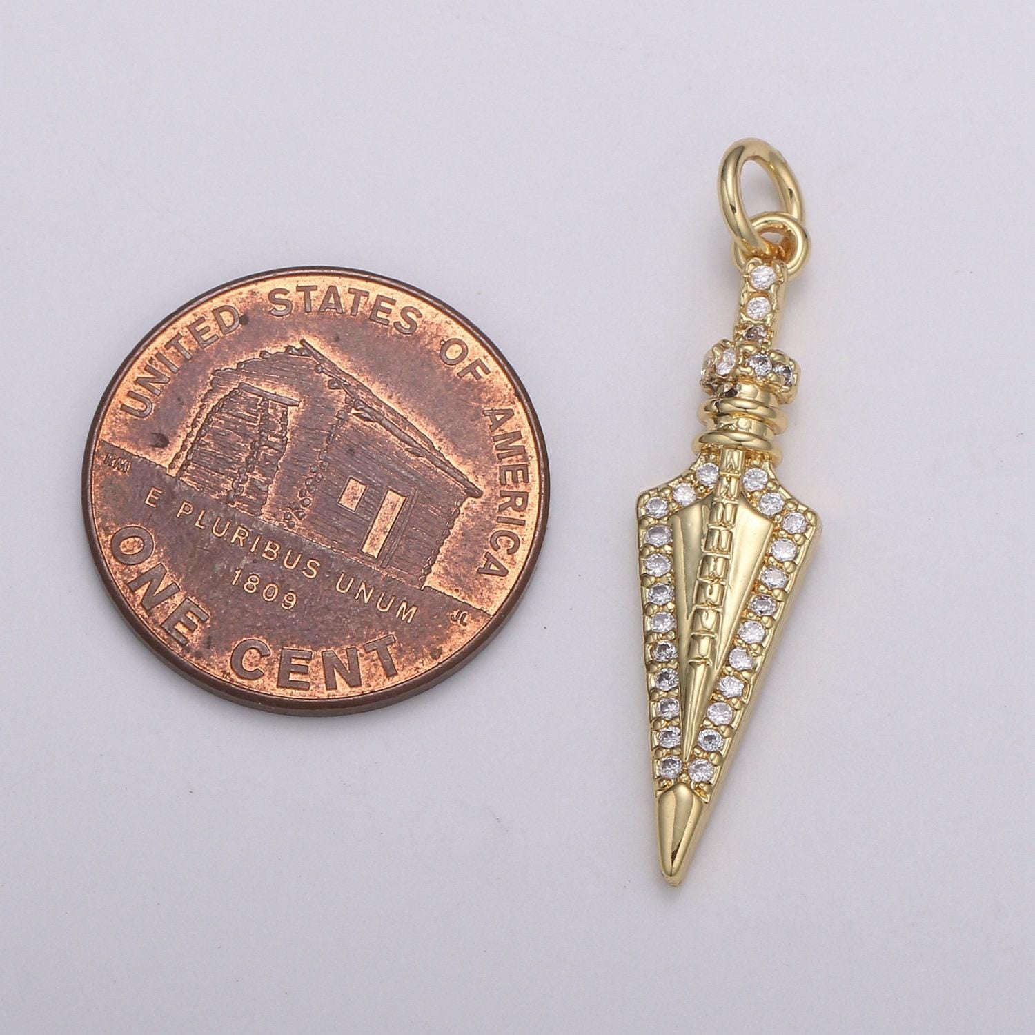 1pc 24k gold micro pave peg charm, cubic zirconia spear pendant charm, charm, for diy jewelry, e-205