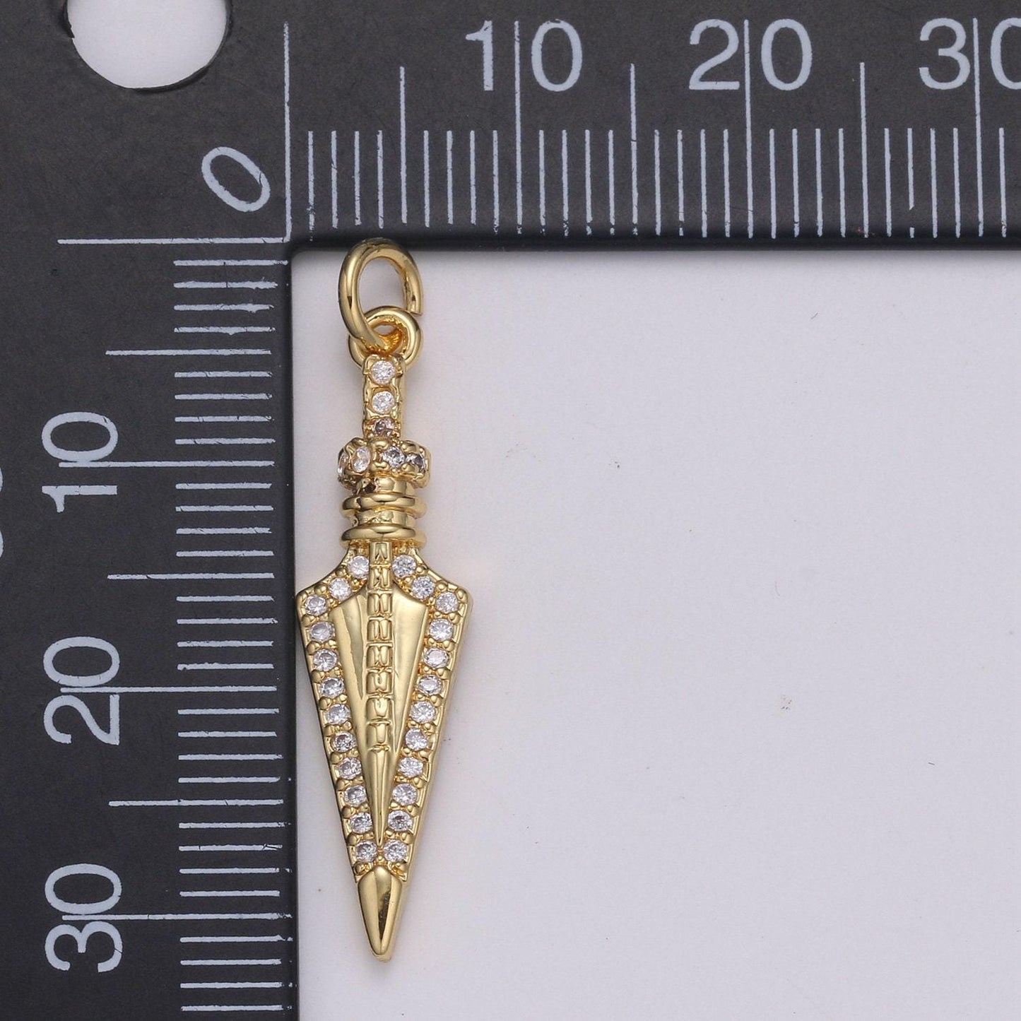 1pc 24k gold micro pave peg charm, cubic zirconia spear pendant charm, charm, for diy jewelry, e-205