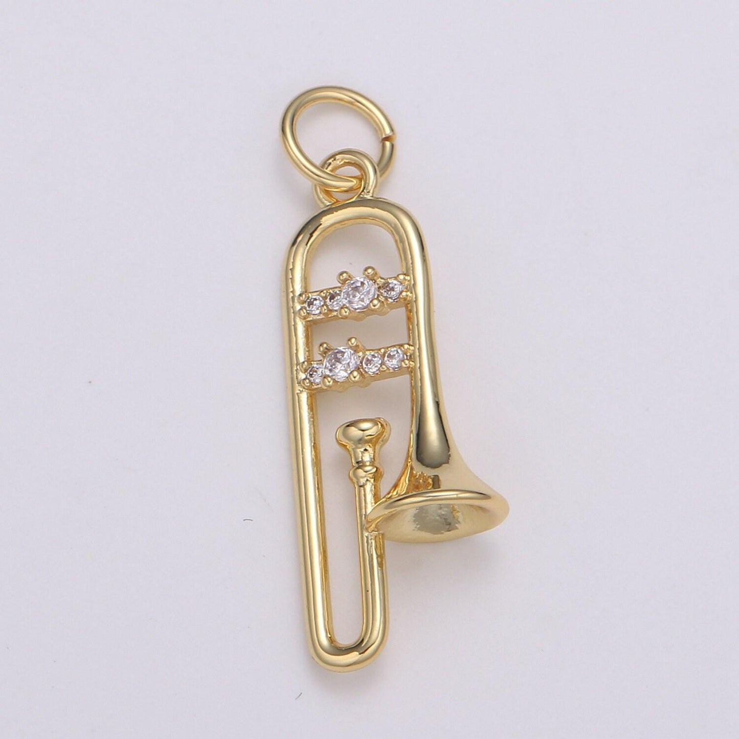 1pc 24k gold micro pave cz music trumpet pendant charm, musical pendant charm, music pendant, for diy jewelry, e-201