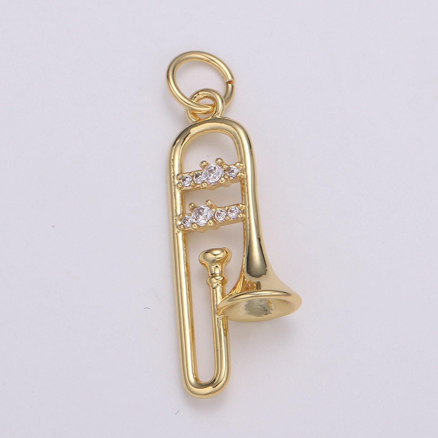 1pc 24k gold micro pave cz music trumpet pendant charm, musical pendant charm, music pendant, for diy jewelry, e-201