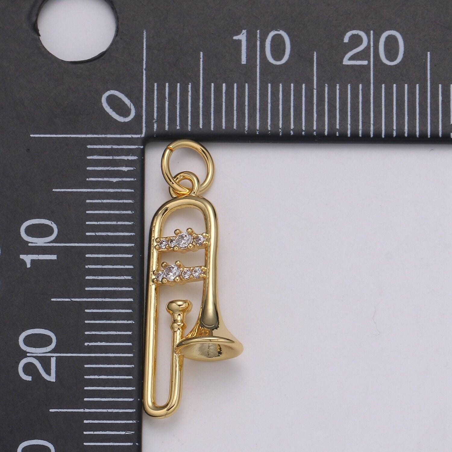 1pc 24k gold micro pave cz music trumpet pendant charm, musical pendant charm, music pendant, for diy jewelry, e-201