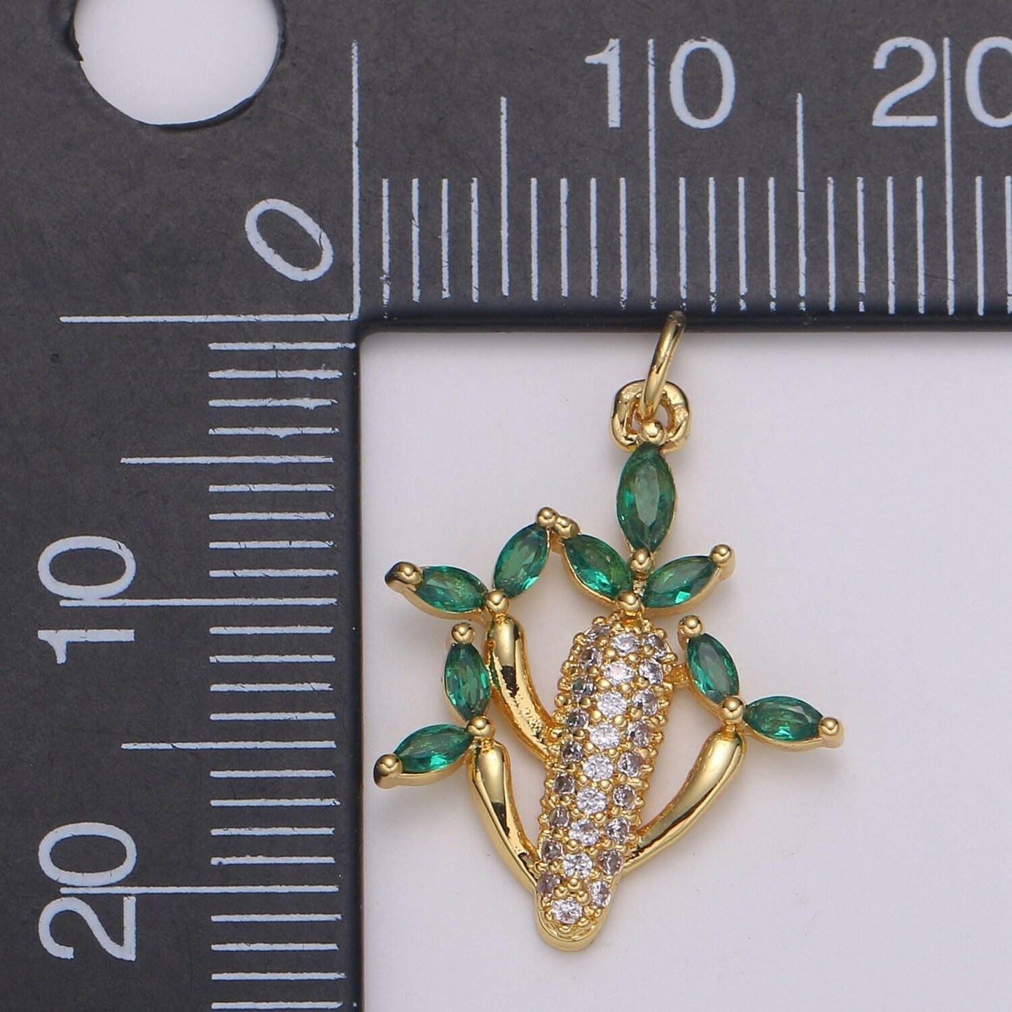 24k gold filled cactus green leaf cz charm, succulent zirconia pendant, corncob cubic pave for diy craft making. e-199