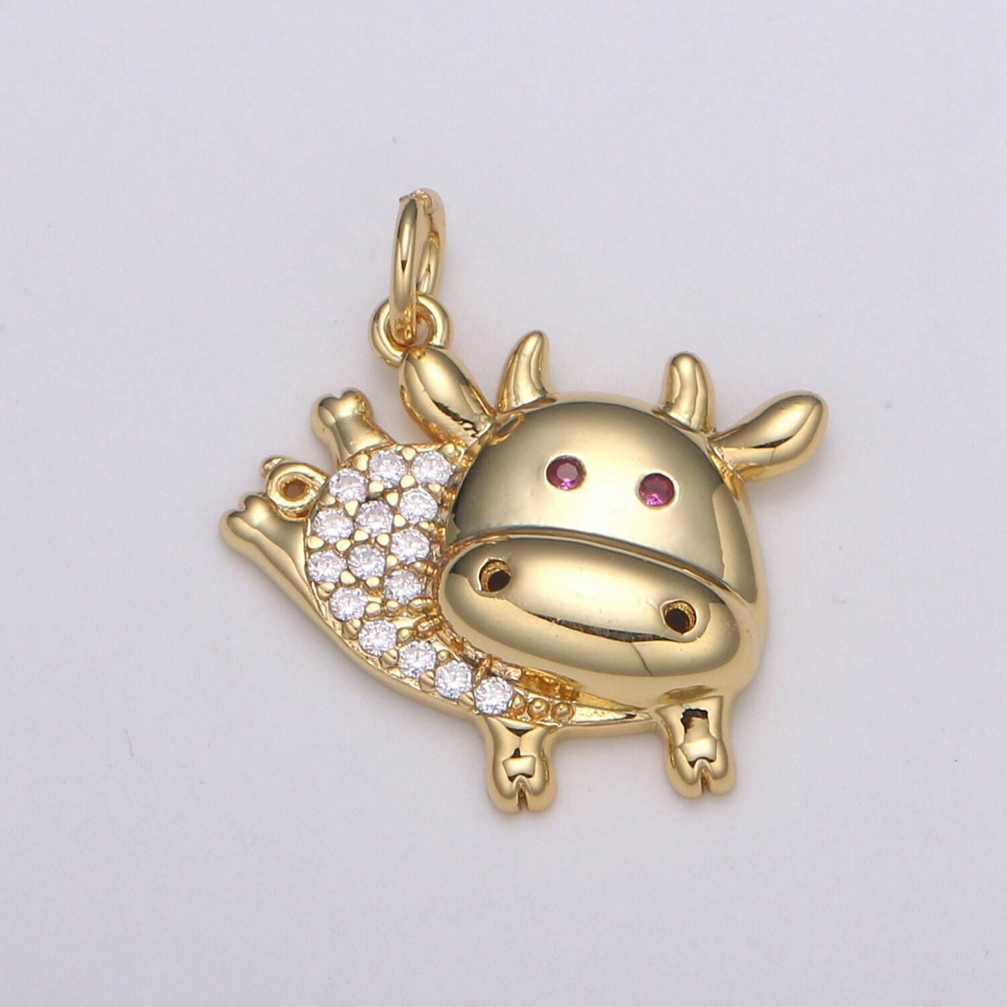 1pc 24k gold micro pave ox charm,red eye cubic zirconia bull pendant charm,gold cow charmfor diy jewelry, e195