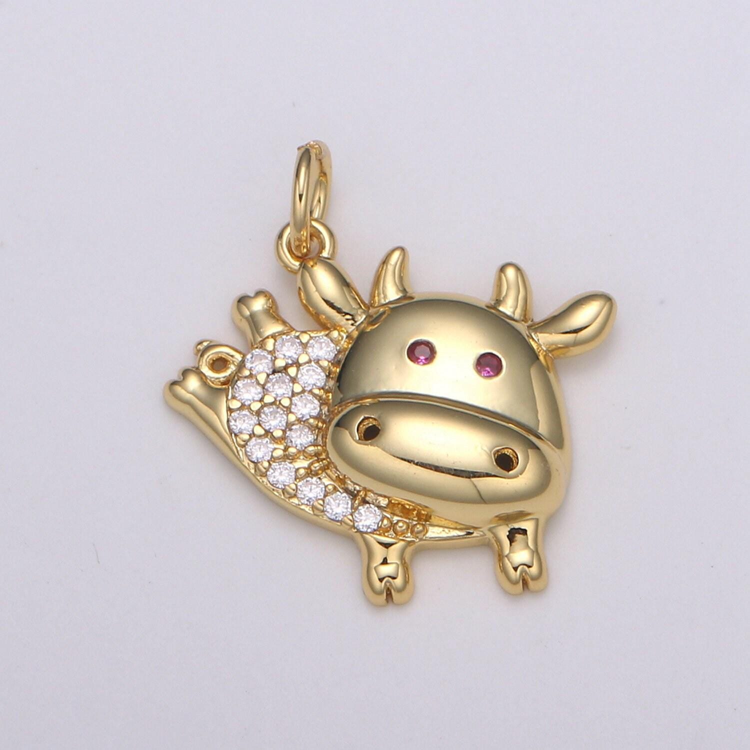1pc 24k gold micro pave ox charm,red eye cubic zirconia bull pendant charm,gold cow charmfor diy jewelry, e195