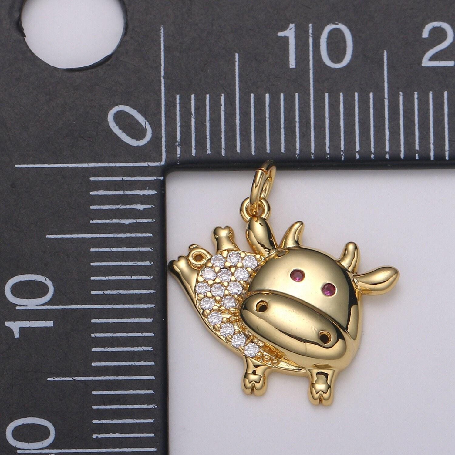 1pc 24k gold micro pave ox charm,red eye cubic zirconia bull pendant charm,gold cow charmfor diy jewelry, e195