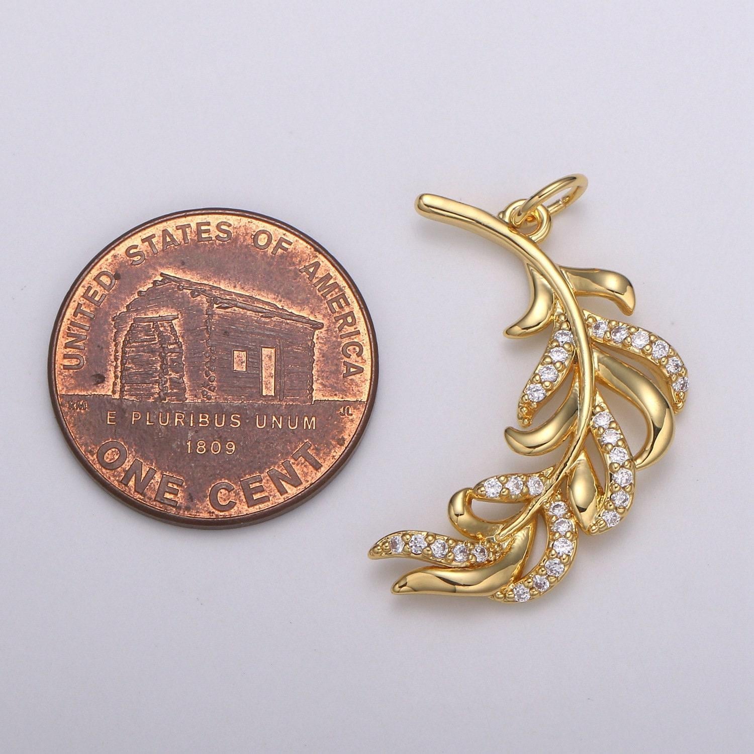 Palm frond charms cubic palm leaf charms 24k gold charm for necklace bracelet wristlet pendant,palapa coconut leaf, feather, e-192