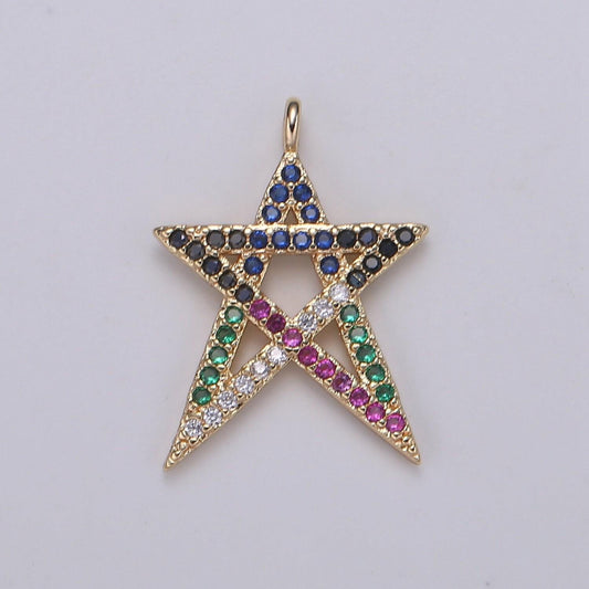 1pc 18k gold star micro pave connector charm, multi color cubic zirconia pendant charm, for diy jewelry, rose gold color, e-174