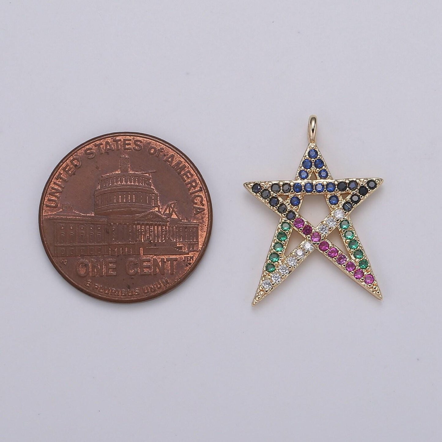 1pc 18k gold star micro pave connector charm, multi color cubic zirconia pendant charm, for diy jewelry, rose gold color, e-174