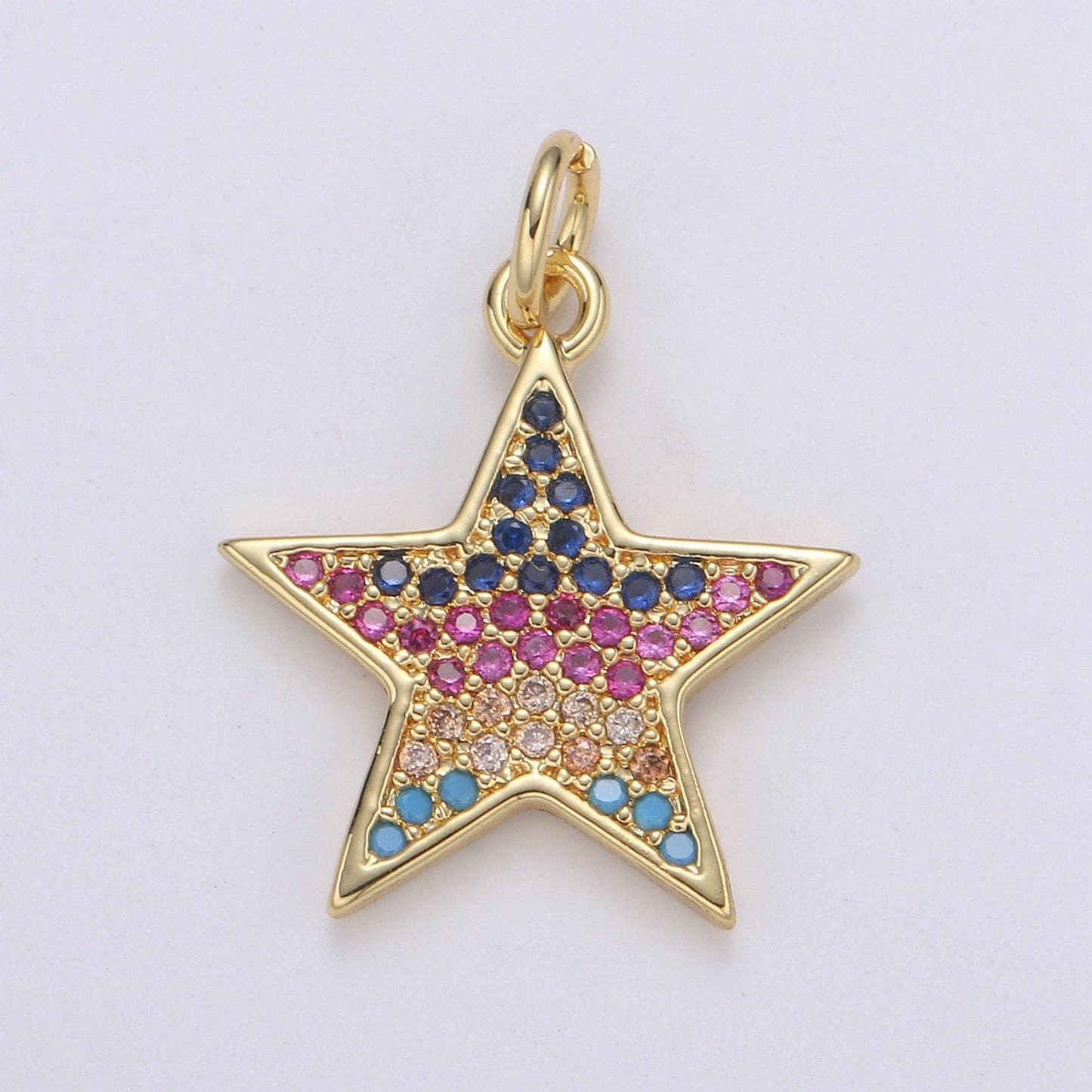 Dainty gold star charm micro pave celstial charm, rainbow cubic charms, cz gold twinkle little star charm,minimalist jewelry supply e166