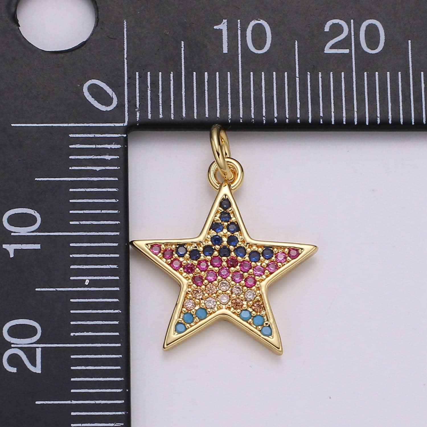 Dainty gold star charm micro pave celstial charm, rainbow cubic charms, cz gold twinkle little star charm,minimalist jewelry supply e166