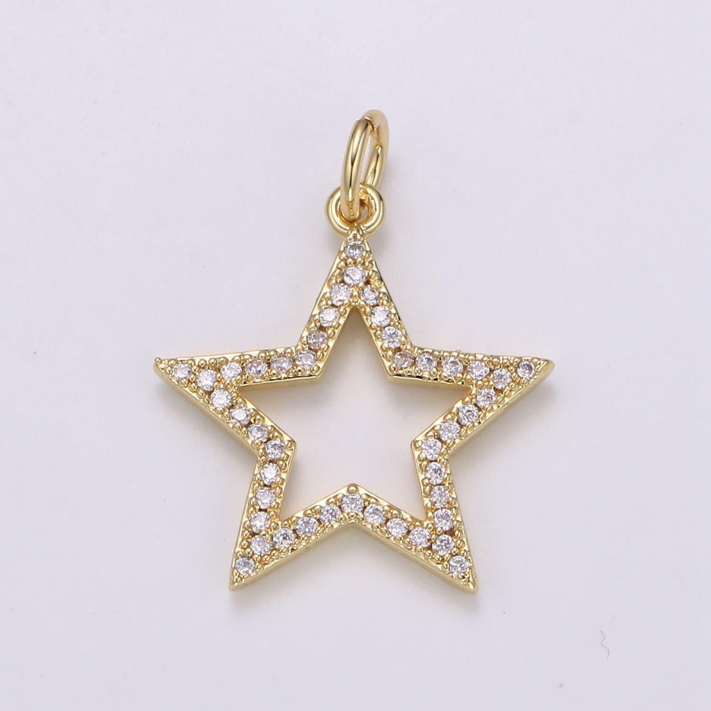 1pc 24k gold micro pave star charm, cubic zirconia star pendant charm, charm, for diy jewelry,chgf-2121