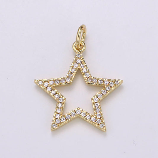 1pc 24k gold micro pave star charm, cubic zirconia star pendant charm, charm, for diy jewelry,chgf-2121