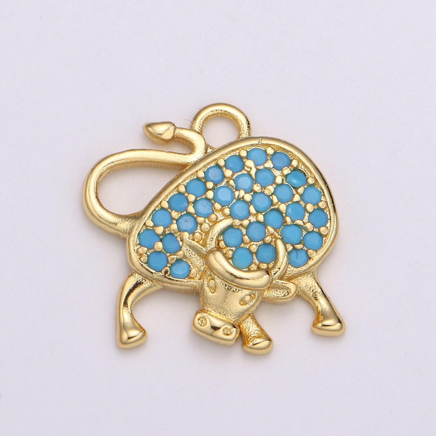1pc 24k gold micro pave black, clear, teal ox charm,cubic zirconia bull pendant charm,gold cow charmfor diy jewelry, e154,155,156