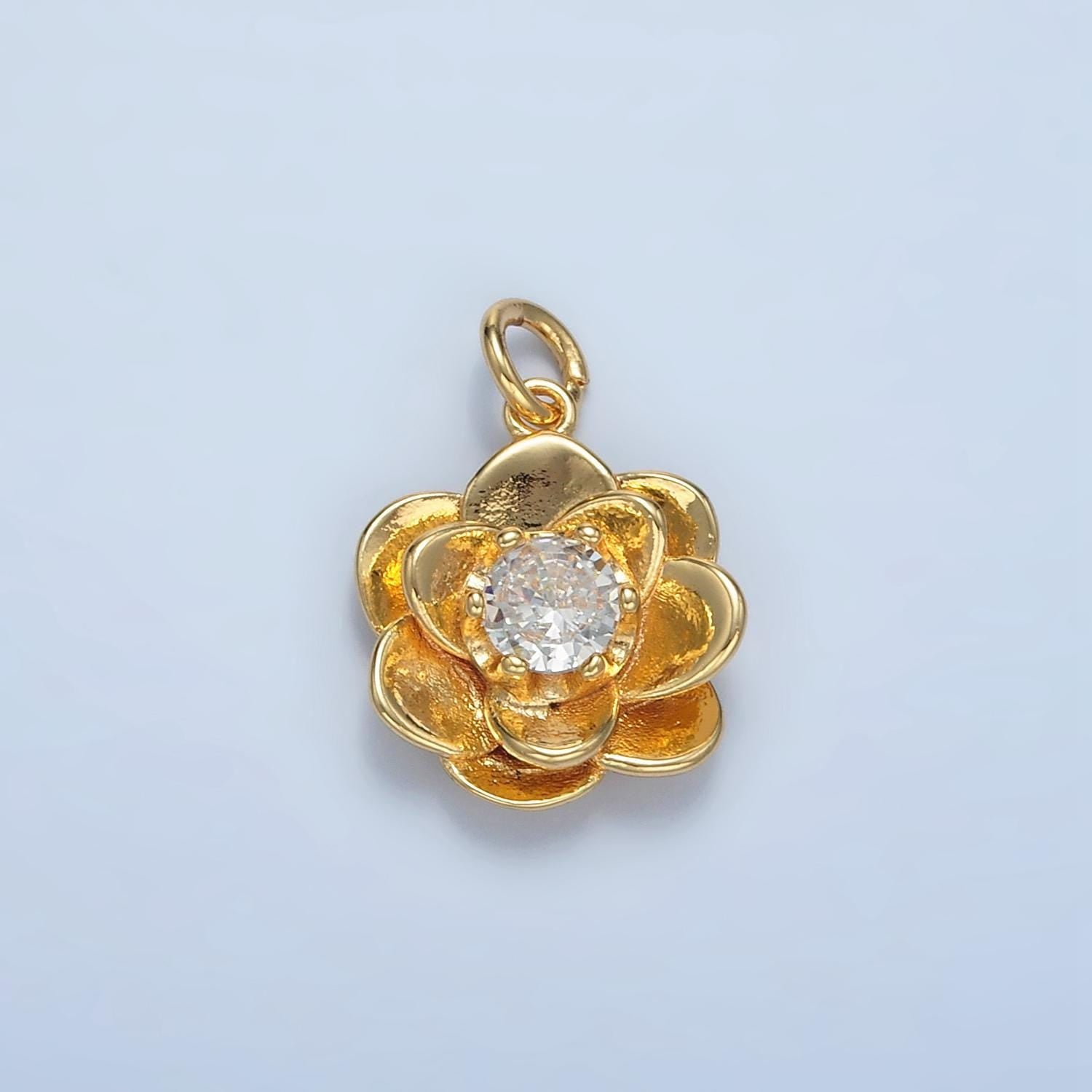 24k gold filled cz layered petals flower charm | e-152