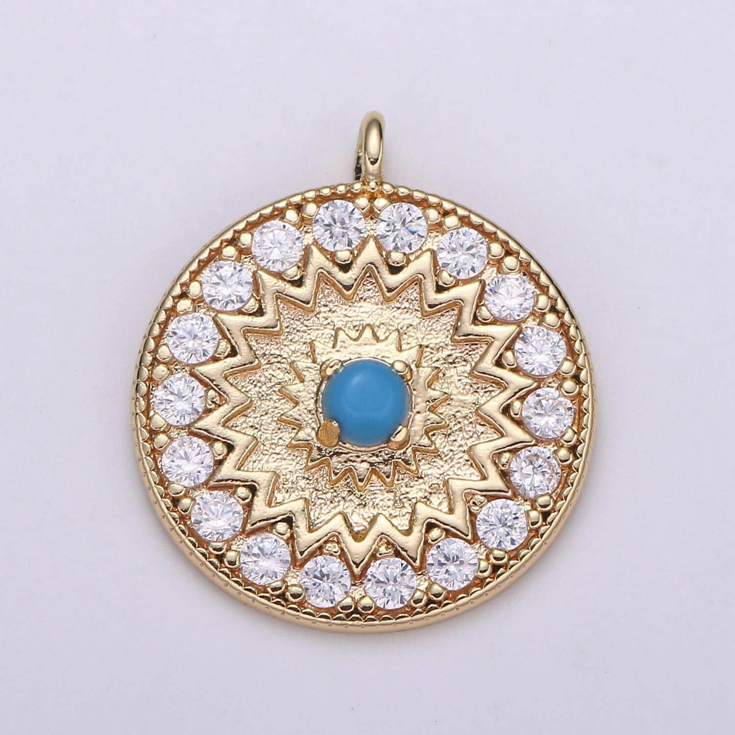 Gold moonstone, turquoise round circle charm medallion coin round geometric charm for minimalist jewelry necklace, chgf-2109,2110