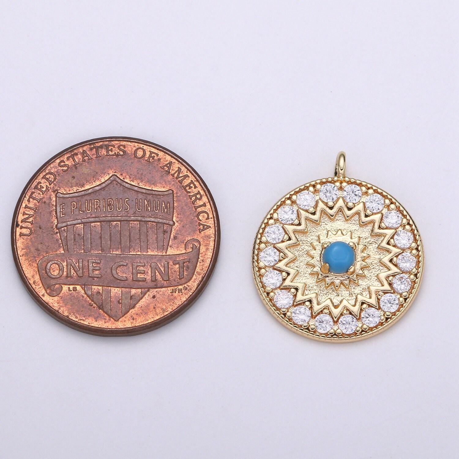 Gold moonstone, turquoise round circle charm medallion coin round geometric charm for minimalist jewelry necklace, chgf-2109,2110