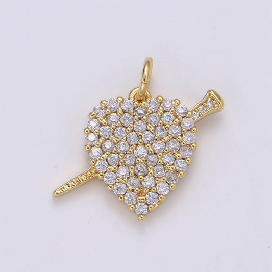 19x21mm 14k gold heart charms, love pendant, dainty heart arrow pendant cubic heart charm for bracelet earring necklace chgf-2105