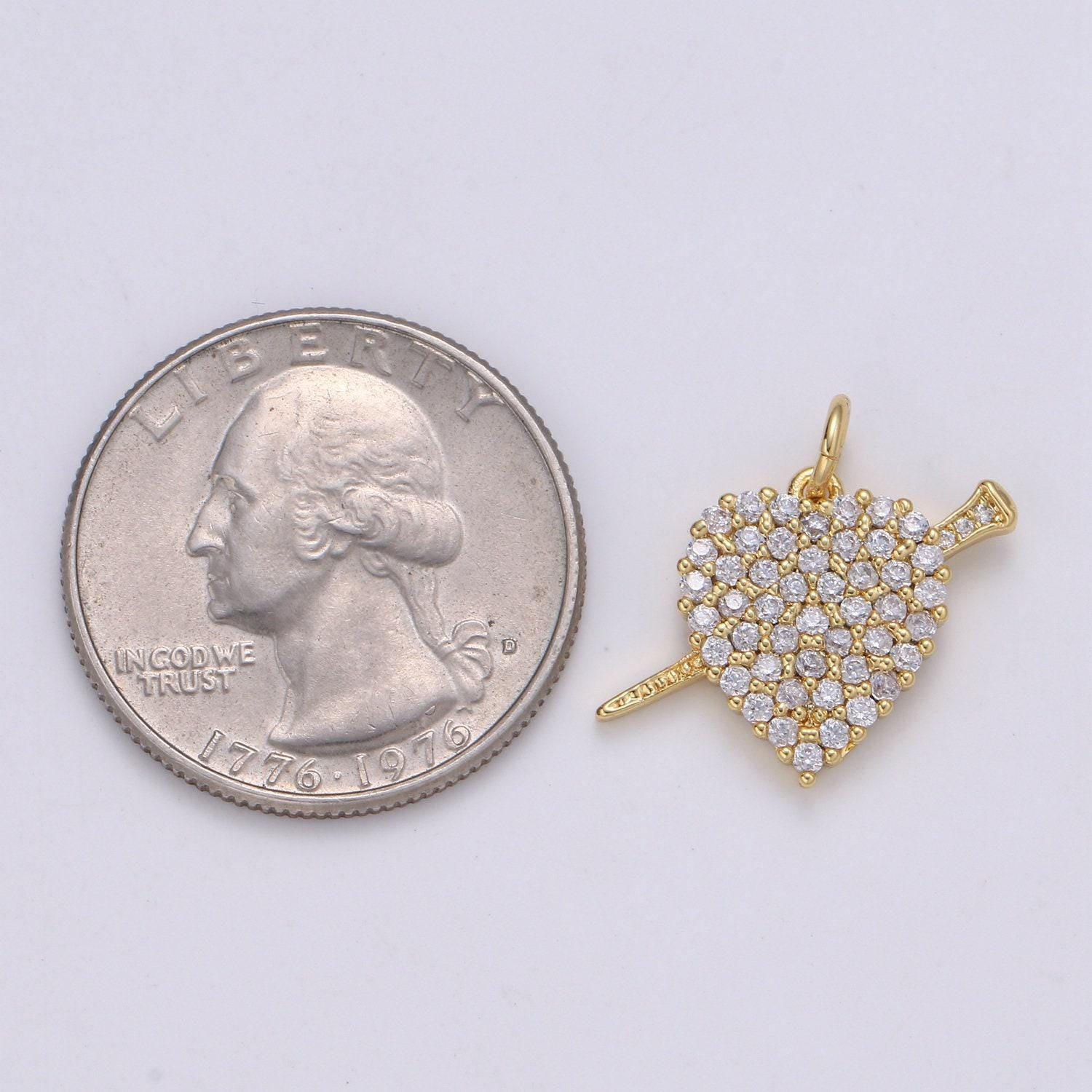 19x21mm 14k gold heart charms, love pendant, dainty heart arrow pendant cubic heart charm for bracelet earring necklace chgf-2105