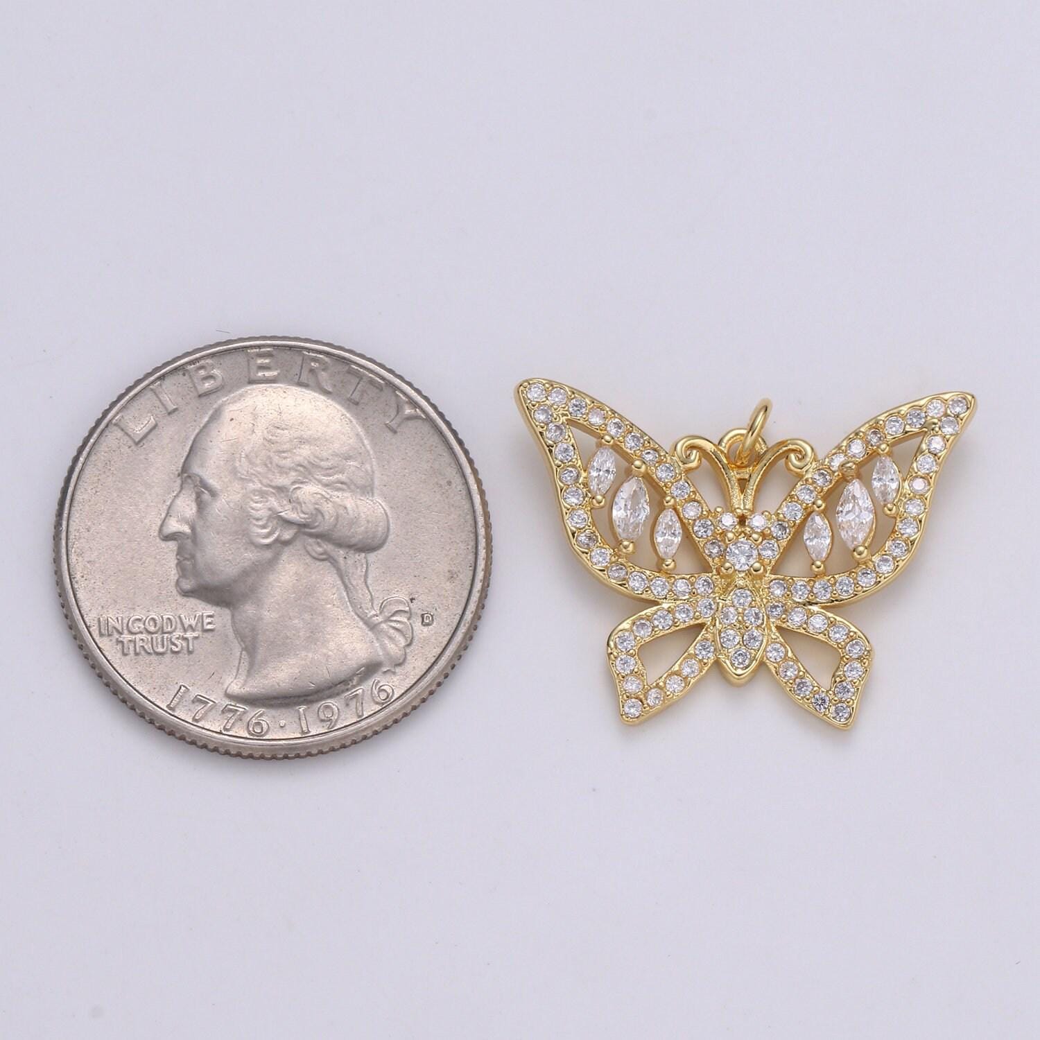 Cz micro pave butterfly pendant/charm,cubic zirconia paved charm, necklace bracelet charm pendant