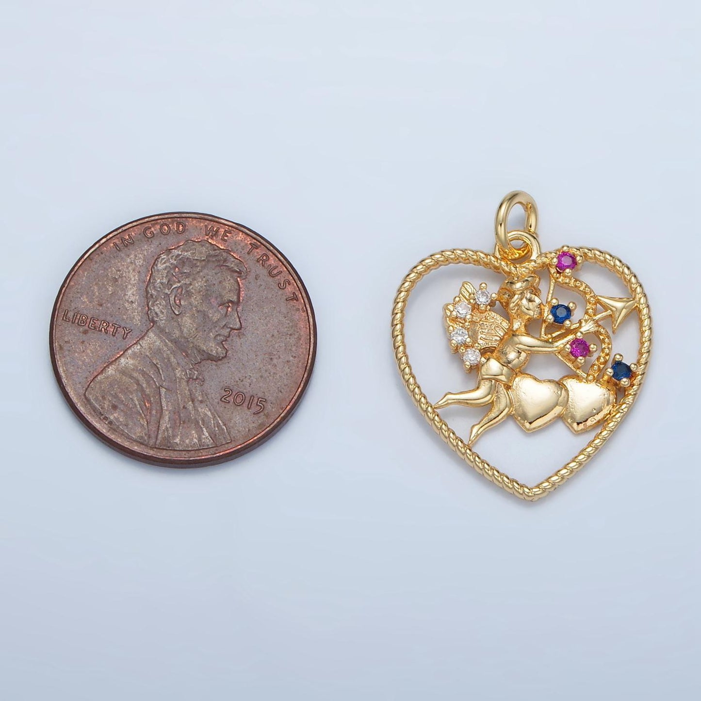 24 gold filled open heart w/ cupid of love | e-132