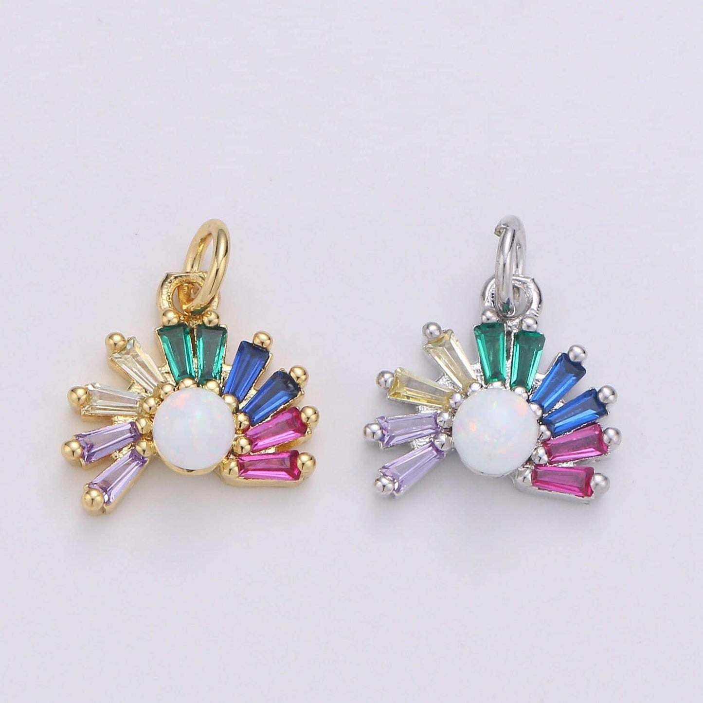 1pc 24k gold colorful zirconia micro pave cz rainbow pendant, arc baguette charm, white goldfilled sunrise pendant, chgf-1967, 1968