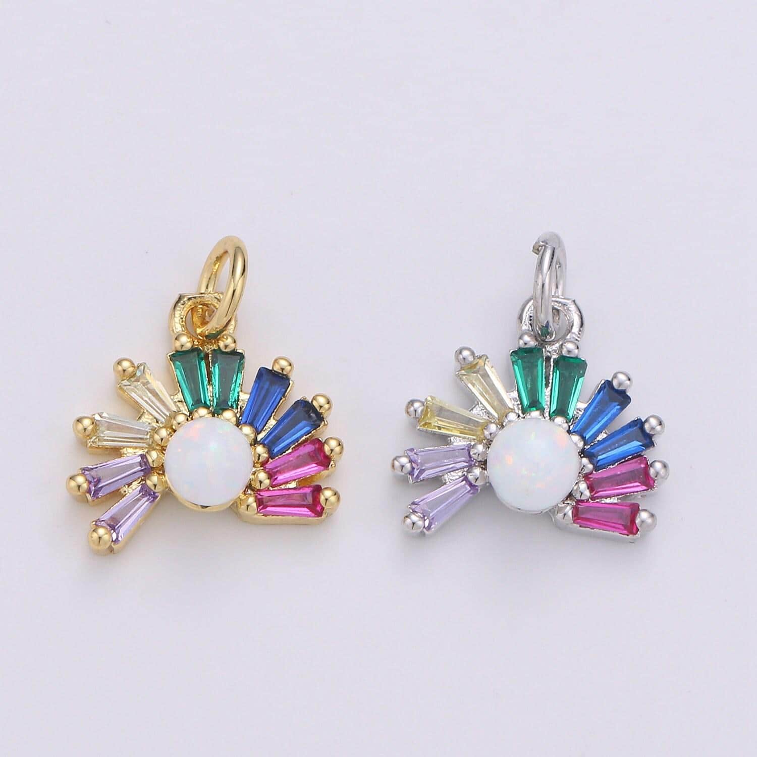 1pc 24k gold colorful zirconia micro pave cz rainbow pendant, arc baguette charm, white goldfilled sunrise pendant, chgf-1967, 1968