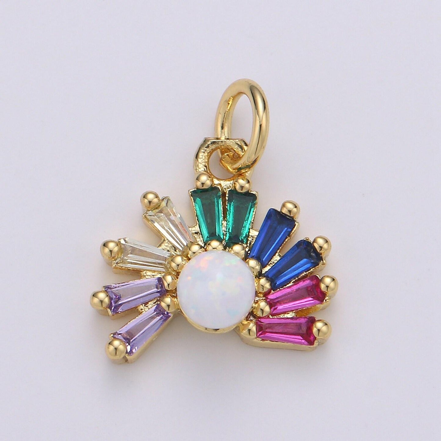 1pc 24k gold colorful zirconia micro pave cz rainbow pendant, arc baguette charm, white goldfilled sunrise pendant, chgf-1967, 1968