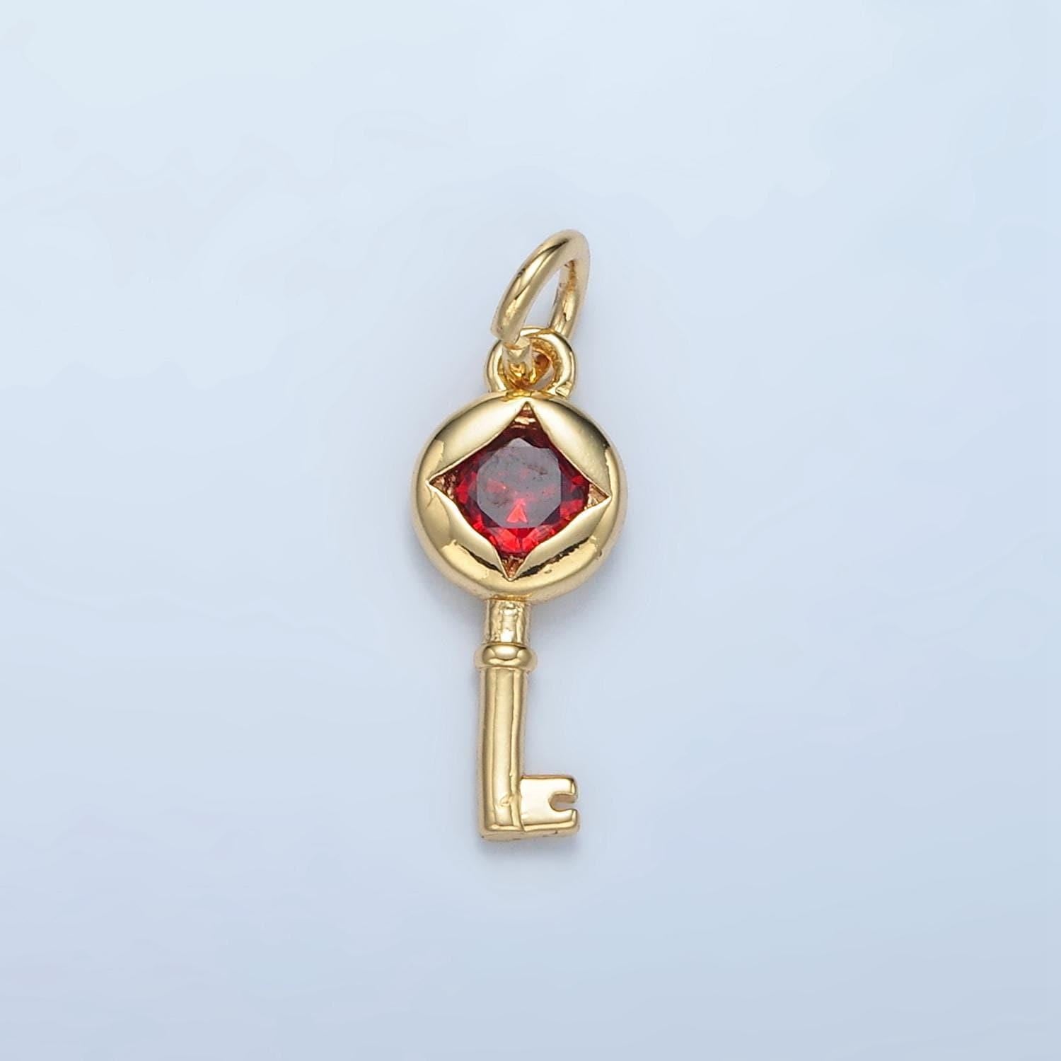 24k gold filled red cz star mysterious lock key, mini charm | e-097