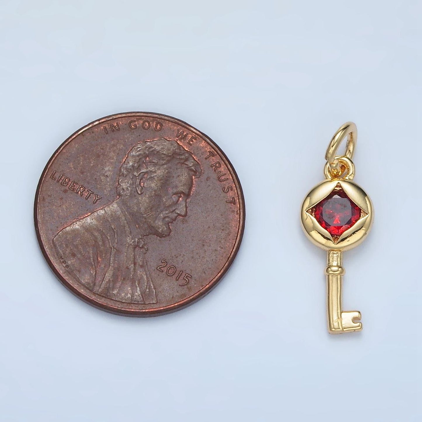24k gold filled red cz star mysterious lock key, mini charm | e-097