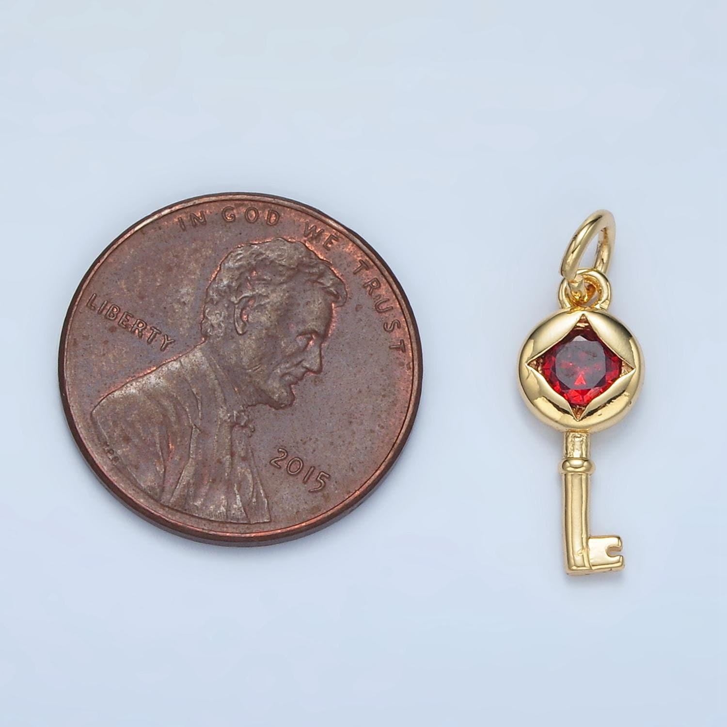 24k gold filled red cz star mysterious lock key, mini charm | e-097