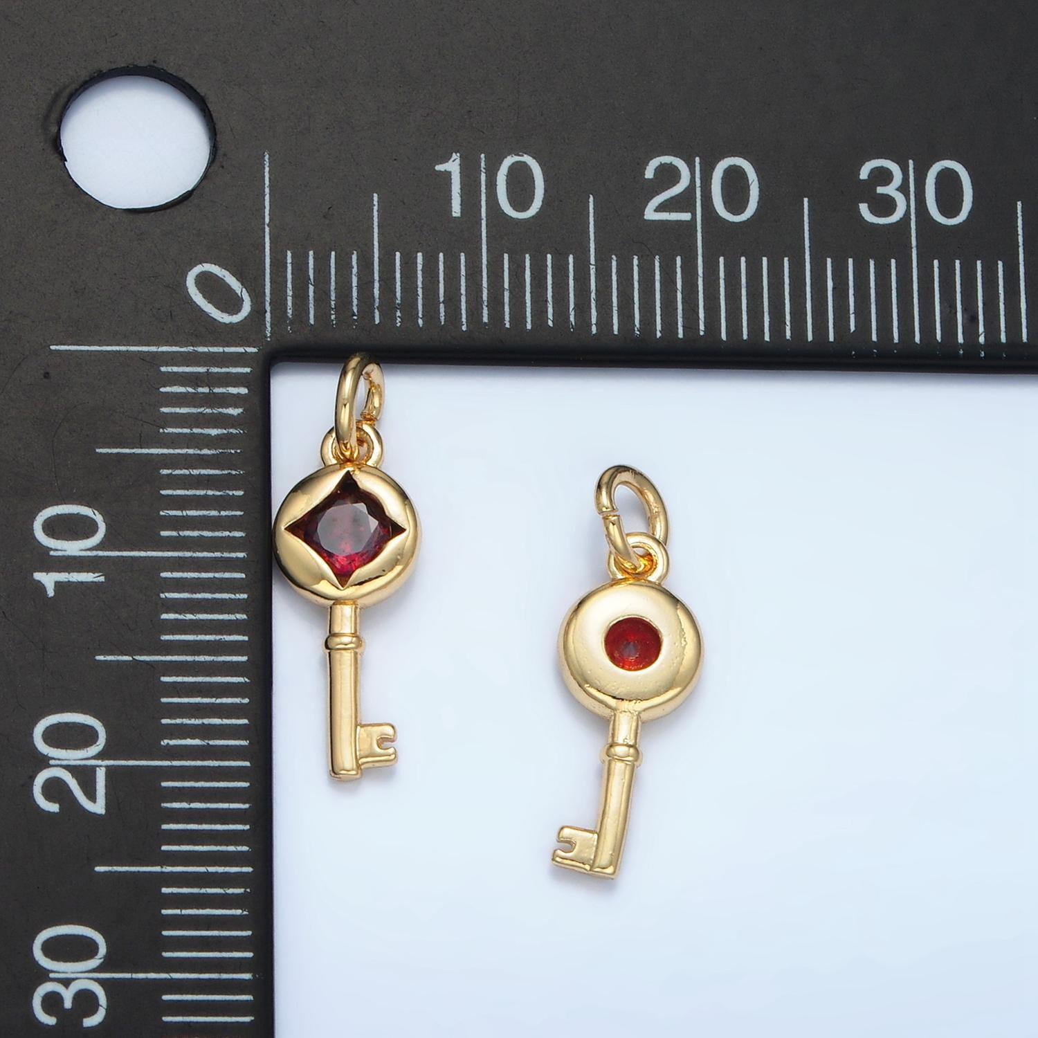 24k gold filled red cz star mysterious lock key, mini charm | e-097