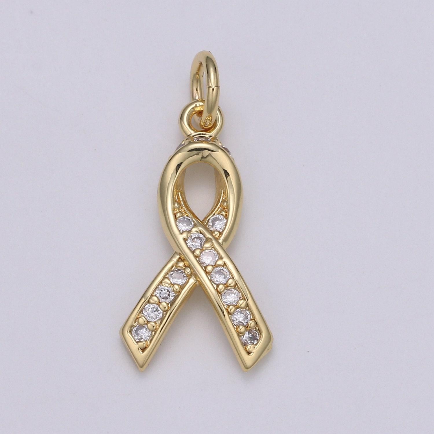 1 pc dainty awareness ribbon cz pave charm, 21.8mm breast cancer awarness pendant, , supply for diy bracelet
