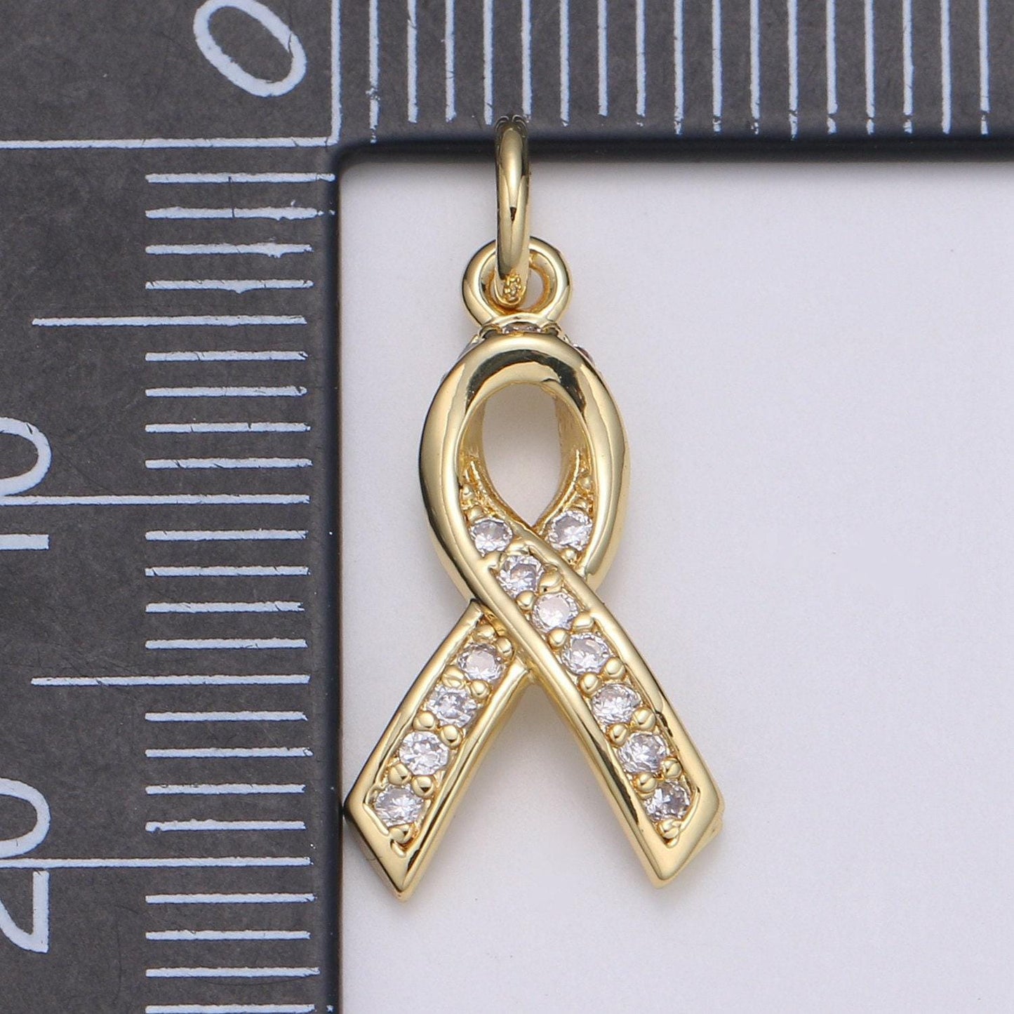1 pc dainty awareness ribbon cz pave charm, 21.8mm breast cancer awarness pendant, , supply for diy bracelet