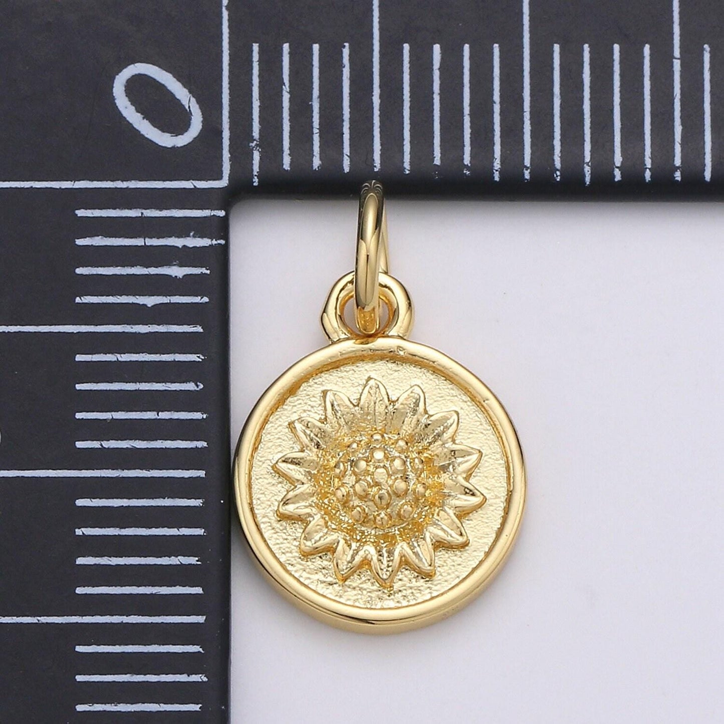 24k gold filled sunflower charm, petal sun flower pendant coin round disc charm for necklace bracelet earring component supply | e-67